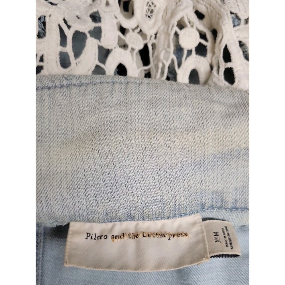 Anthropologie Pilcro The Letterpress Womens SZ M Denim Vest Crochet Lace Back - Picture 10 of 10